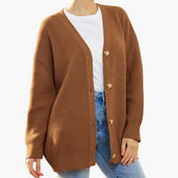 Damen Strickjacke mit V-Ausschnitt und Knopfverschluss – Braun