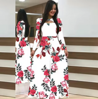 Heidi-Mode | Langarm-Maxi-Kleid mit Floralem Druck – Dunkelrosa