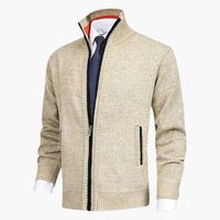 Herren Zip-Strickjacken mit Stehkragen und Rippbündchen – Beige