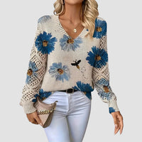Martina™ | Eleganter Pullover mit Blumenmuster – Blau