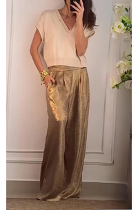Sally - Frauen elegantes Metallic-Set – Beige - Gold