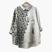 Ruth | Bequemes Vintage-Shirt mit Fisch-Print – Grau