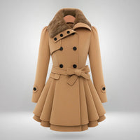 Yena™ | Schicker Trenchcoat mit veganem Pelz – Beige