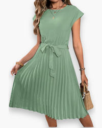 Damen Elegantes Plissee Kleid | Taille Schleife – Hell Grün