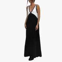 Leichtes V-Ausschnitt Maxi-Kleid für Frauen - Farbblock Design – Schwarz