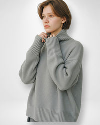 Strick Pullover für Damen mit Kragen und breiten Rippbündchen – Grau
