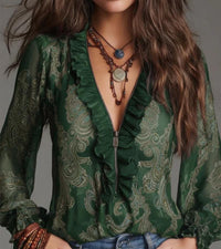 Taviana - Bluse mit weicher Haptik und Rüschen-Details – Grün
