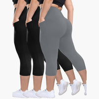 Capri-Leggings Set - Für Damen mit hoher Taille Sport – Schwarz/Schwarz/Grau