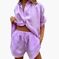 Zweiteiler Set für Damen - mit Knopfleiste und Shorts – Lila