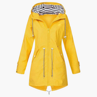 Damen Regenjacke mit Kapuze und Kordelzug an der Taille – Gelb
