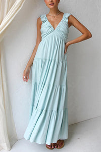 Emma | V-Ausschnitt Leinen-Maxikleid – Himmelblau