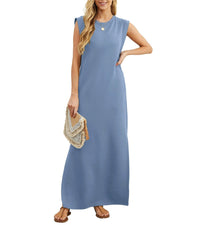 Romaisa | Lässiges langes Kleid mit Schlitz und bügelfrei – Indigo