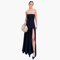 Schulterfreies Abendkleid für Damen - Maxi mit hohem Schlitz – Schwarz