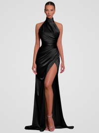 SATIN ROYALTY KLEID – Schwarz