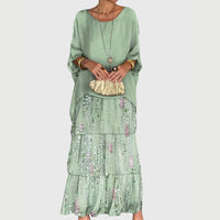 Maja | Damen Boho Maxikleid Geschichtet Lagenlook Romantic Sommer – Verblasstes Grün