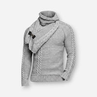 Rollkragenpullover für Herren im Schalkragen-Stil mit Zopfmuster-Details – Grau