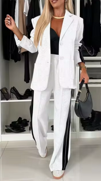 Heidi-Mode | Eleganter Baumwoll-Blazer-Und-Hosen-Set – Weiß