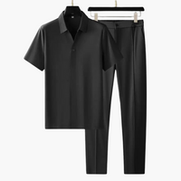 Zweiteiler Set für Herren – Kurzarmshirt mit Stoffhose – Schwarz