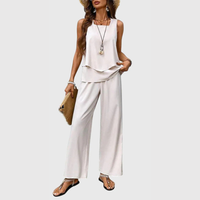 Karin | Damen Zweiteiler Weitbein Hose Set Elegant Koordiniert Modern – Weiß