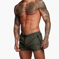 Herren schnelltrocknende Shorts mit elastischem Bund und Reißverschluss – Oliv