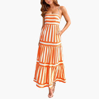 Maxikleid Damen - Gestreiftes Sommerkleid mit Trägern – Orange