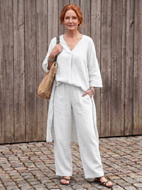 Onyx | Weites Tunika-Oberteil mit weitem Hosen-Set – Weiß