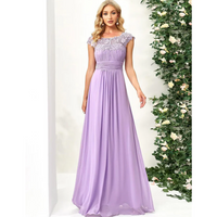 Damen Kleid mit Plissierten Kappenärmeln | Maxi – Lavendel