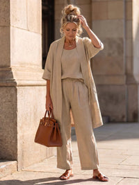 Linnea | Leichtes Leinen-Set – Khaki