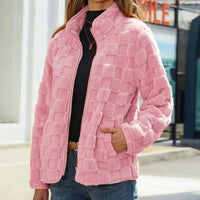 Valentine - Karierte Winterjacke für Damen – Rosa