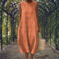 Aikaterini | Elegantes ärmelloses Baumwollkleid mit praktischen Taschen – Orange