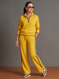 Regen | Zip-Hals Langarm-Seitenstreifen Leggings-Set – Gelb
