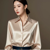 Elegantes Satin-Hemdblusenshirt für Damen | Lange Ärmel – Weiß