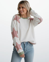 Buntes Langarm-Sweatshirt für Damen mit Applikationen – Rosa