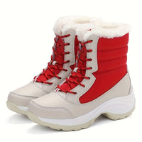 Winterschuhe Damen Stiefel | Mit Schnürung und Runder Kappe – Rot