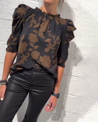 Amelie | Damen Bluse stilvoll Puffärmel & Rüschen modern – Schwarz