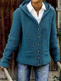 Bressan – Elegante Strickjacke Mit Langen Ärmeln Und Kapuze – Meeresblau