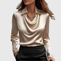 Emma | Damen Langarm Top Wasserfallkragen Fließend Elegant Feminin – Gold