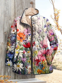 Charmante Floral Druck Steppjacke für Damen - Vintage Freizeitstil – Mehrfarbig
