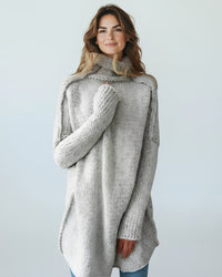Langer Strickpullover Damen mit lässigem Schnitt – Grau