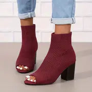 Frieda -  Atmungsaktiver Strickstoff Elegante High Heels für Frauen – Burgunderrot