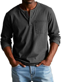 Philipp | Herren Lässiges Henley Shirt – Schwarz