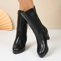 Nuccia - Vintage Lederstiefel Mit Schleife – Schwarz