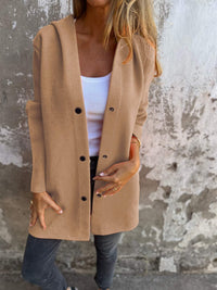 Hanneke™ | Sommerblazer mit Knöpfen und Kapuze – Braun