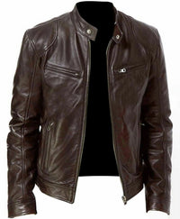 Enzo | Lässige Lederjacke mit Knopkragen – Stilvoll und Modern – Braun