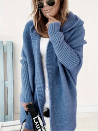 Leycira | Schwarzer Kapuzenstrickjacke – Blau
