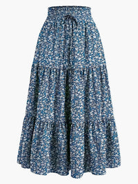 Damenrock mit Smockbund Eleganter Alltagsstil Midi Volantrock – Blau
