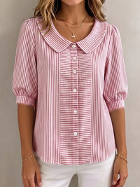 Xandria - Gestreifte Bluse mit Knopfleiste – Rosa