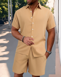 Herren Sommer Set mit Kurzarmhemd & Shorts | Leichter Zweiteiler für Alltag & Urlaub – Khaki