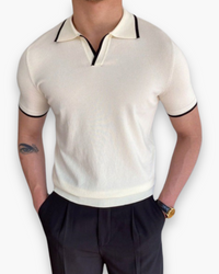 Herren Klassisches Polo Shirt | V-Kragen Poloshirt – Weiß/Schwarz
