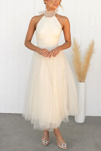Phoebe - Kleid mit langem Rock – Beige